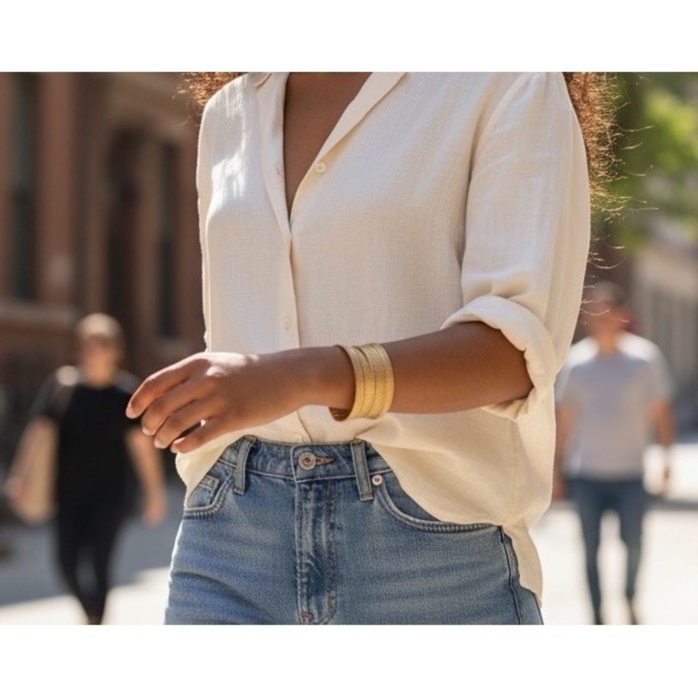 LOFT Outlet Gold Wide‎ Cuff Bracelet Textured Open Bangle NWT